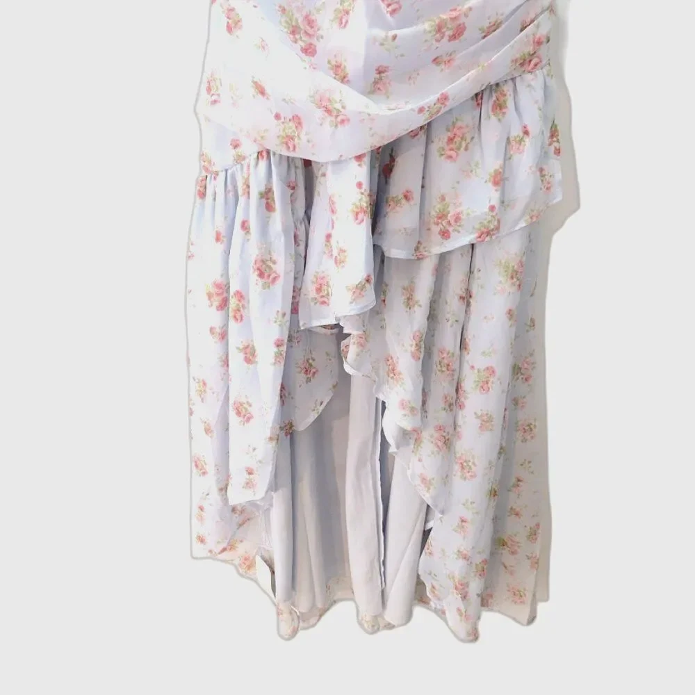 NWT Abercrombie & Fitch Ruffle Asymmetric Floral Maxi Dress S Fairycore Romantic
